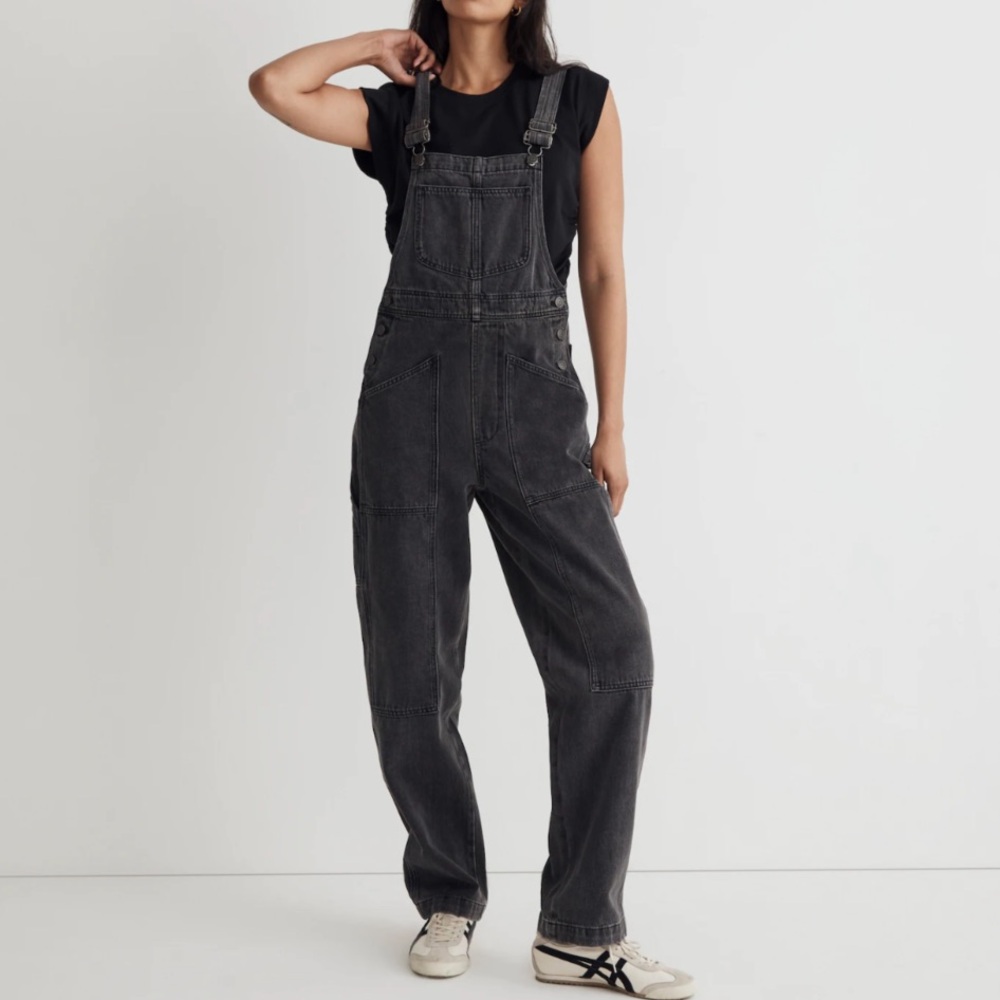 Madewell denim oversized carpenter overalls black gray sz small